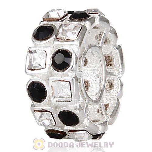 Sterling Silver Stepping Stones Beads with Jet and Clear Austrian Crystal