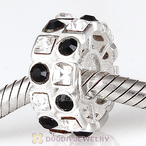Sterling Silver Stepping Stones Beads with Jet and Clear Austrian Crystal
