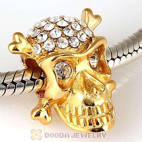 Sterling Silver Gold Plated Skull Beads with Clear Austrian Crystal