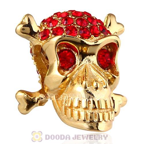 Sterling Silver Gold Plated Skull Beads with Light Siam Austrian Crystal
