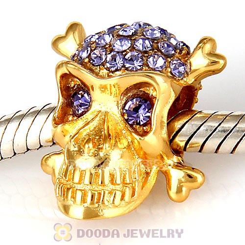 Sterling Silver Gold Plated Skull Beads with Tanzanite Austrian Crystal