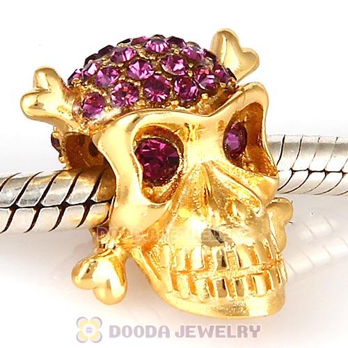 Sterling Silver Gold Plated Skull Beads with Amethyst Austrian Crystal