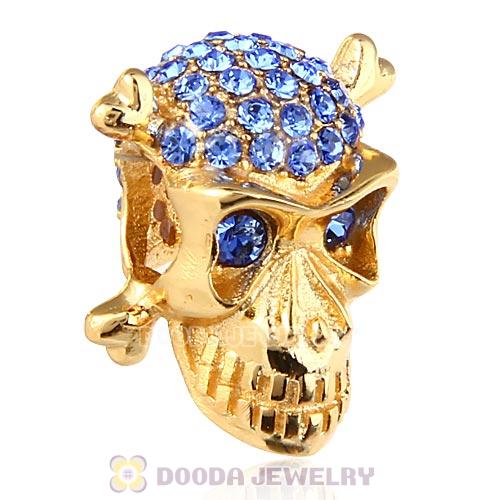Sterling Silver Gold Plated Skull Beads with Sapphire Austrian Crystal