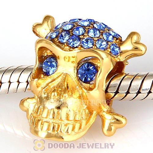 Sterling Silver Gold Plated Skull Beads with Sapphire Austrian Crystal
