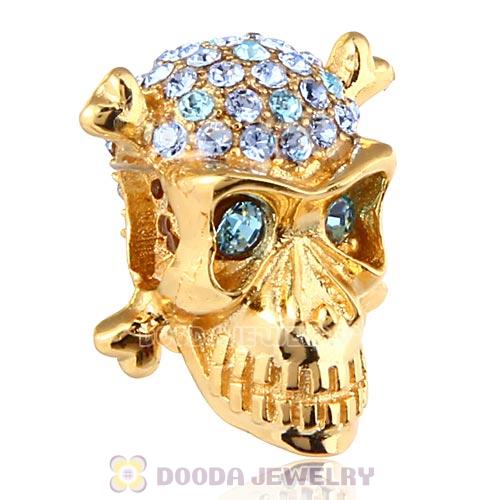 Sterling Silver Gold Plated Skull Beads with Aquamarine Austrian Crystal
