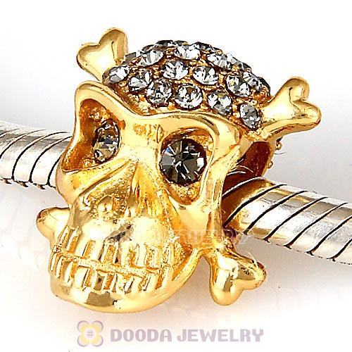 Sterling Silver Gold Plated Skull Beads with Black Diamond Austrian Crystal