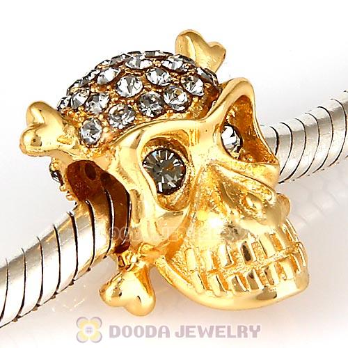 Sterling Silver Gold Plated Skull Beads with Black Diamond Austrian Crystal