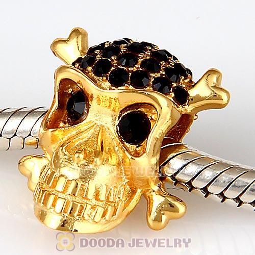 Sterling Silver Gold Plated Skull Beads with Jet Austrian Crystal