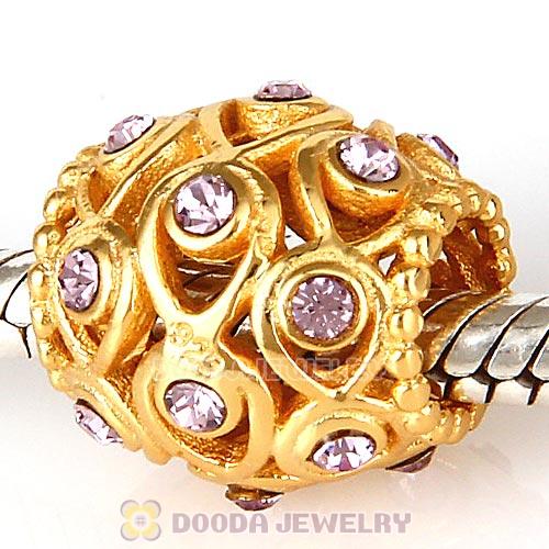 Sterling Silver Gold Plated Ocean Treasures Beads with Light Amethyst Austrian Crystal