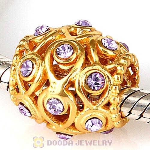Sterling Silver Gold Plated Ocean Treasures Beads with Violet Austrian Crystal