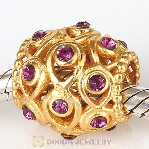 Sterling Silver Gold Plated Ocean Treasures Beads with Amethyst Austrian Crystal