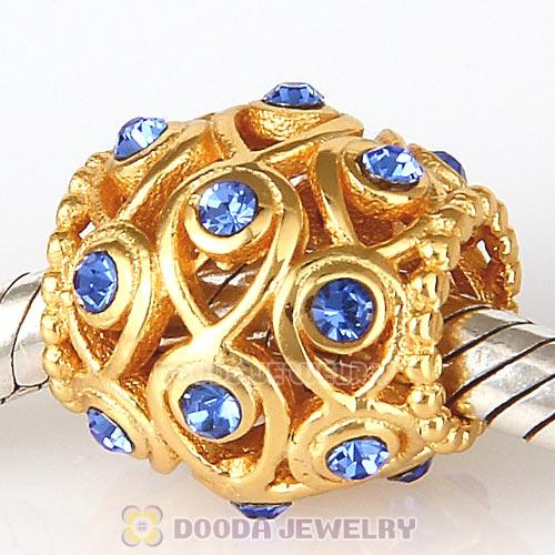 Sterling Silver Gold Plated Ocean Treasures Beads with Sapphire Austrian Crystal