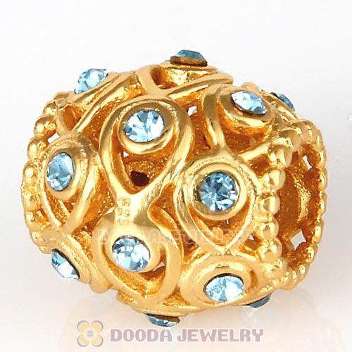 Sterling Silver Gold Plated Ocean Treasures Beads with Aquamarine Austrian Crystal