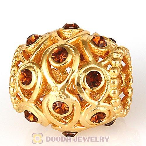 Sterling Silver Gold Plated Ocean Treasures Beads with Smoked Topaz Austrian Crystal