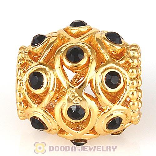 Sterling Silver Gold Plated Ocean Treasures Beads with Jet Austrian Crystal