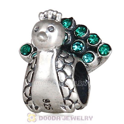 Sterling Silver Peacock Beads with Blue and Emerald Austrian Crystal