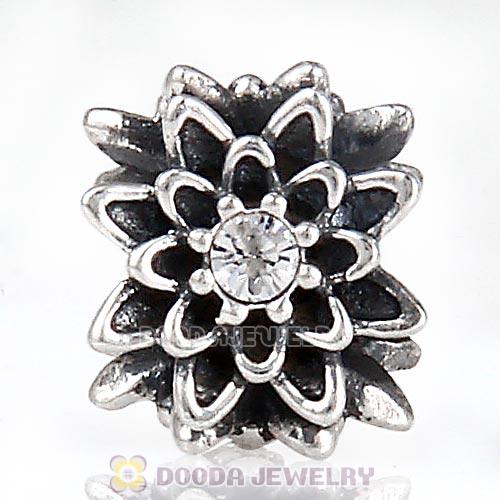Sterling Silver Edelweiss Beads with Clear Austrian Crystal