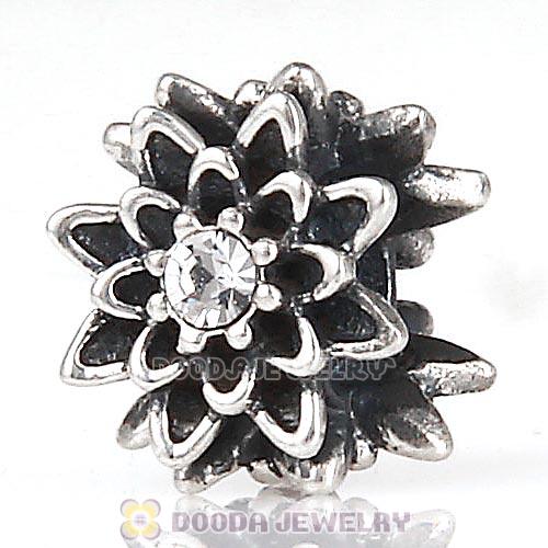 Sterling Silver Edelweiss Beads with Clear Austrian Crystal