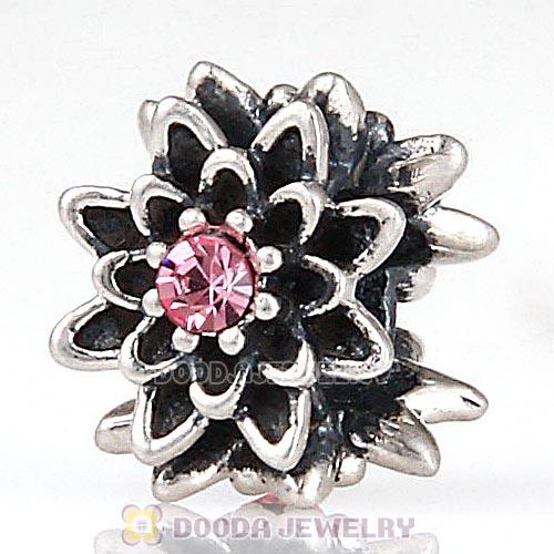 Sterling Silver Edelweiss Beads with Light Rose Austrian Crystal