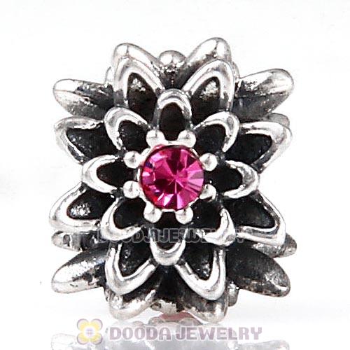 Sterling Silver Edelweiss Beads with Rose Austrian Crystal