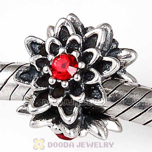 Sterling Silver Edelweiss Beads with Light Siam Austrian Crystal