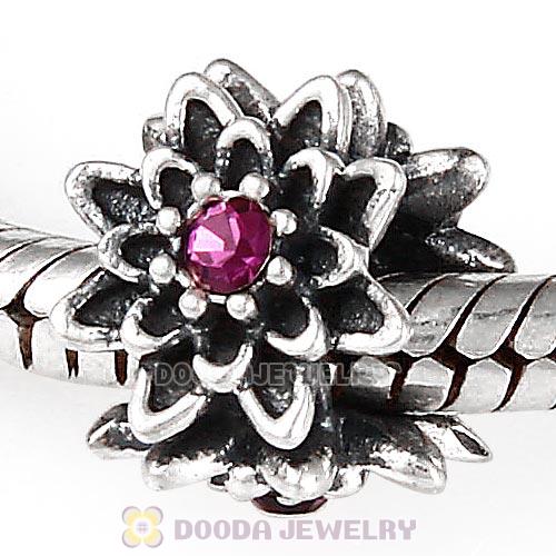 Sterling Silver Edelweiss Beads with Amethyst Austrian Crystal