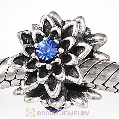 Sterling Silver Edelweiss Beads with Sapphire Austrian Crystal