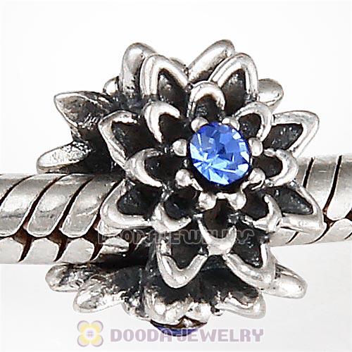 Sterling Silver Edelweiss Beads with Sapphire Austrian Crystal
