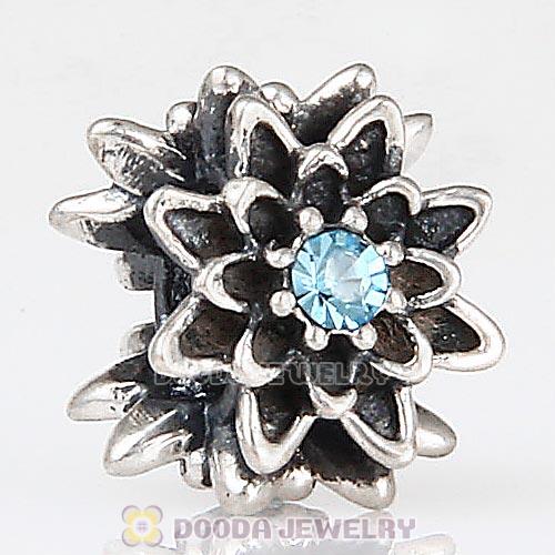 Sterling Silver Edelweiss Beads with Aquamarine Austrian Crystal