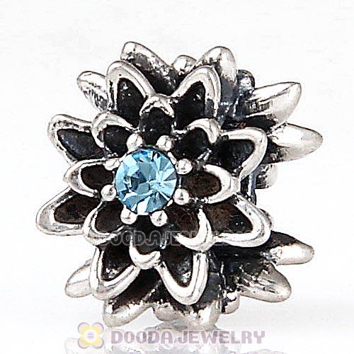 Sterling Silver Edelweiss Beads with Aquamarine Austrian Crystal