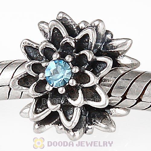 Sterling Silver Edelweiss Beads with Aquamarine Austrian Crystal