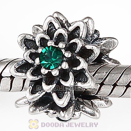 Sterling Silver Edelweiss Beads with Emerald Austrian Crystal