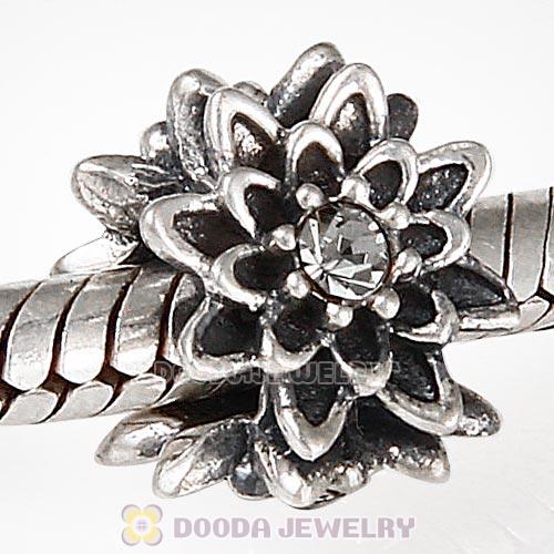 Sterling Silver Edelweiss Beads with Black Diamond Austrian Crystal
