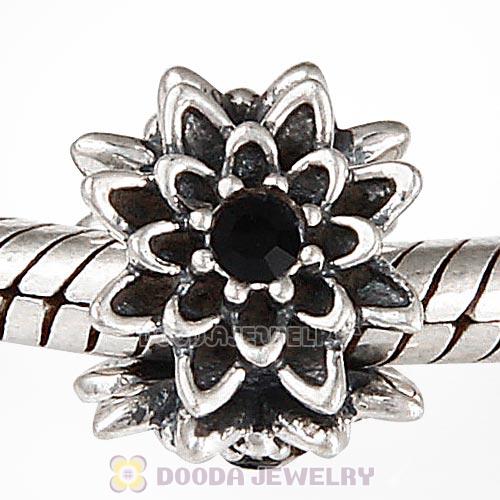 Sterling Silver Edelweiss Beads with Jet Austrian Crystal