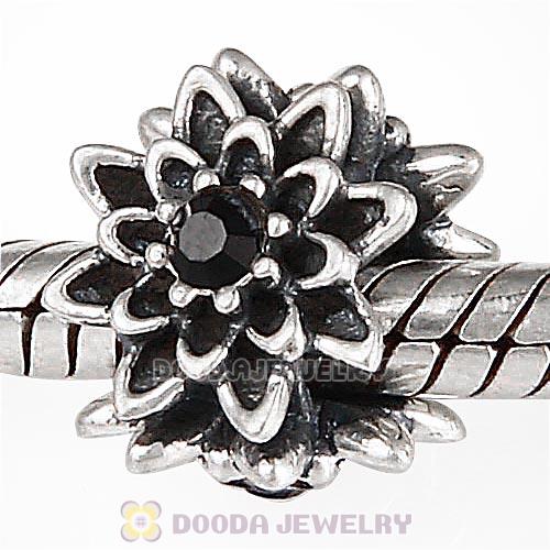 Sterling Silver Edelweiss Beads with Jet Austrian Crystal