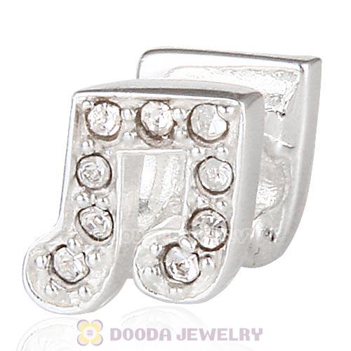 European Sterling Silver Music Note Beads with Clear Austrian Crystal