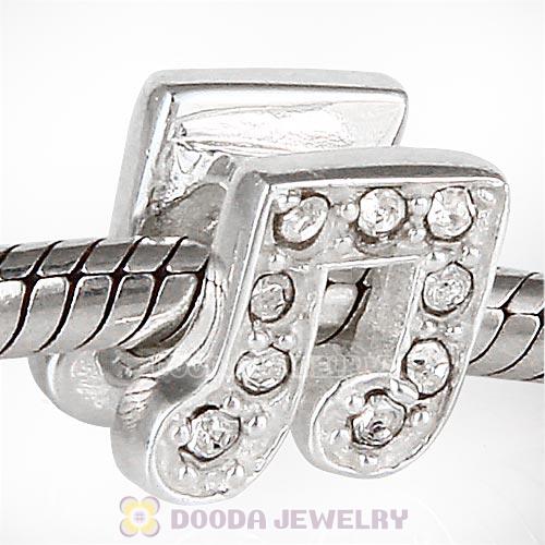 European Sterling Silver Music Note Beads with Clear Austrian Crystal