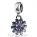 European Sterling Silver Gerbera Dangle Beads with Tanzanite Austrian Crystal