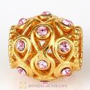 Sterling Silver Gold Plated Ocean Treasures Beads with Light Rose Austrian Crystal