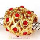 Sterling Silver Gold Plated Ocean Treasures Beads with Light Siam Austrian Crystal