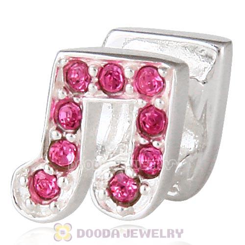 European Sterling Silver Music Note Beads with Rose Austrian Crystal