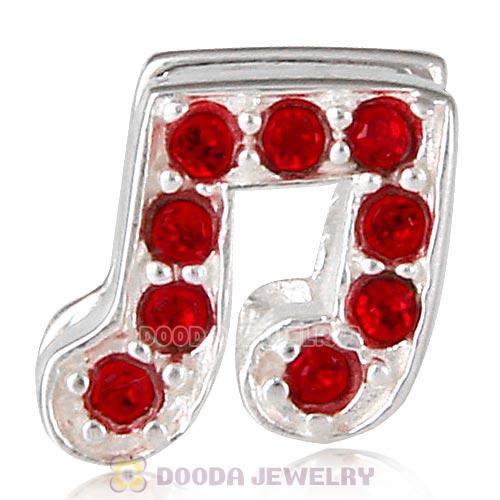 European Sterling Silver Music Note Beads with Light Siam Austrian Crystal
