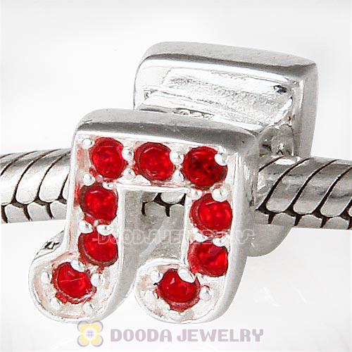 European Sterling Silver Music Note Beads with Light Siam Austrian Crystal
