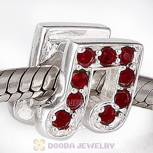 European Sterling Silver Music Note Beads with Siam Austrian Crystal