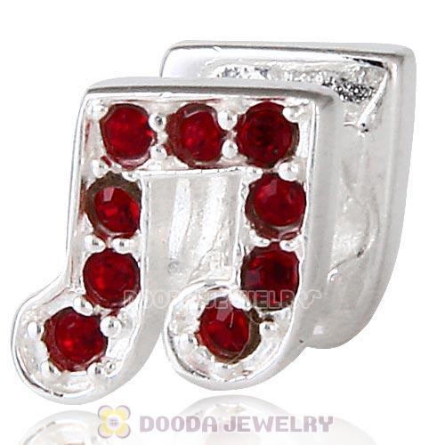 European Sterling Silver Music Note Beads with Siam Austrian Crystal