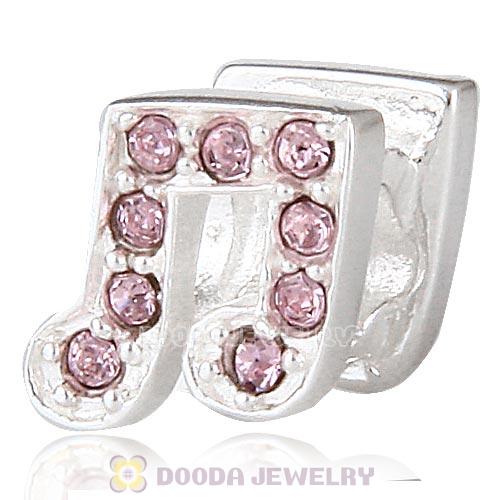 European Sterling Silver Music Note Beads with Light Amethyst Austrian Crystal