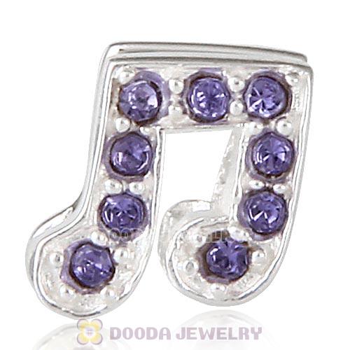 European Sterling Silver Music Note Beads with Tanzanite Austrian Crystal