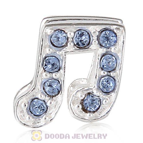 European Sterling Silver Music Note Beads with Light Sapphire Austrian Crystal