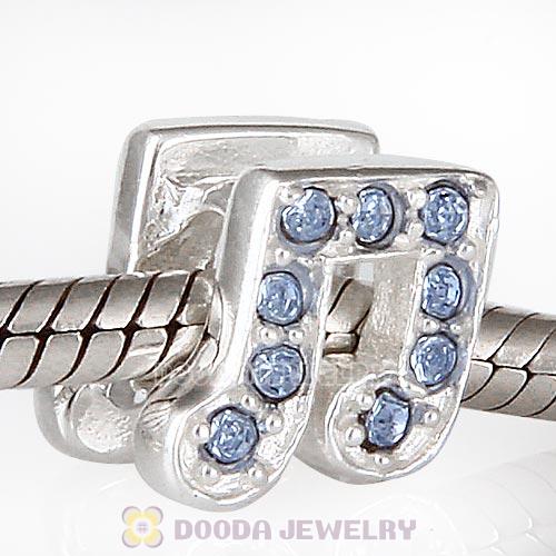European Sterling Silver Music Note Beads with Light Sapphire Austrian Crystal
