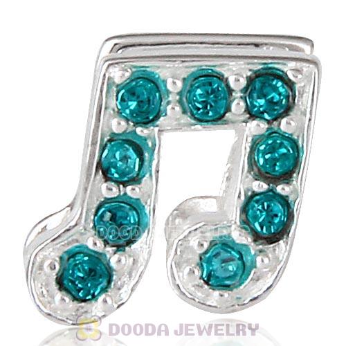 European Sterling Silver Music Note Beads with Blue Zircon Austrian Crystal